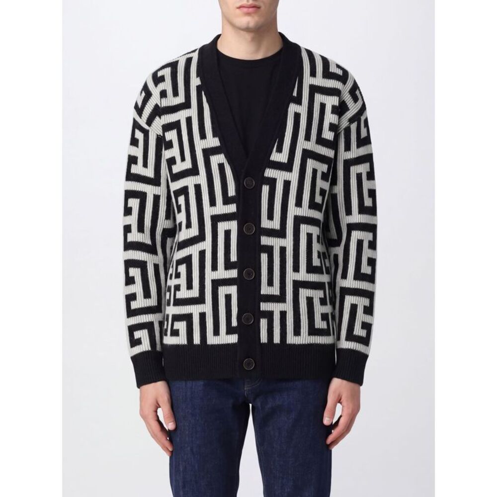 Balmain Men Balmain Relaxed Fit Monogram Merino Wool And Cashmere Blend Cardigan